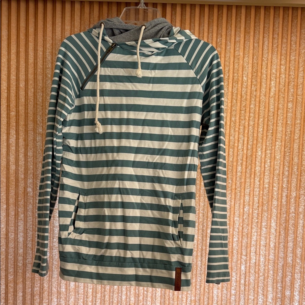 Ampersand Ave Striped Green and White Hoodie